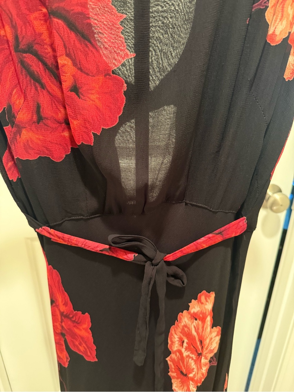 Nostalgia Vintage Y2K Black Floral Maxi Dress with Red Bloom Print - Picture 10 of 15